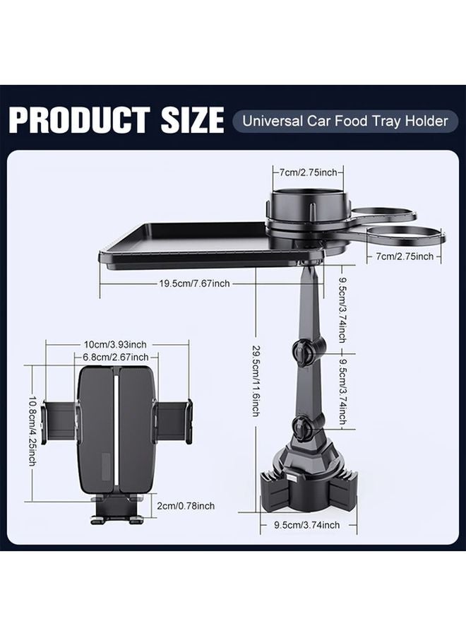 Black 5 in 1 Car Tray with Phone Holder Cup Holder Adjustable Angle Easy Install Universal Storage - Image 2